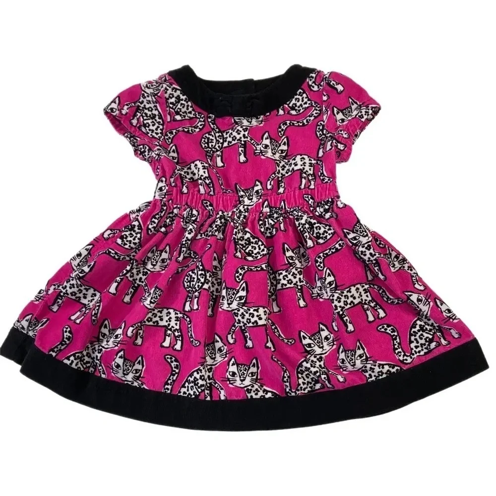 Gymboree Girls Toddler Fit & Flare Dress Pink Black Cats Elastic Waist